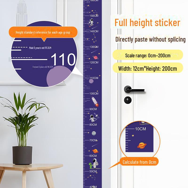 Children's Room 2m Self-Adhesive Height Chart Stickers - Cartoon Design for Baby Measurement & Wall Decoration