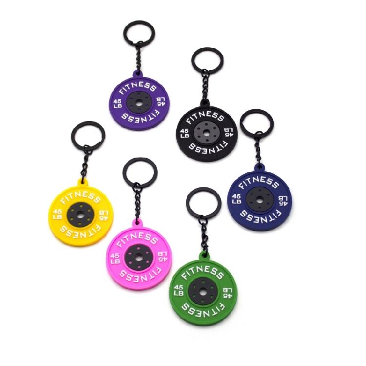 Rubber Fitness Keychain Weightlifting Theme 45lb Engraved Plate Keyring Lightweigh Barbell Plate Key Chain Accessory