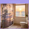 Modern Minimalist Beach Scene Shower Curtain With Polyester Fabric For Bathroom Decor