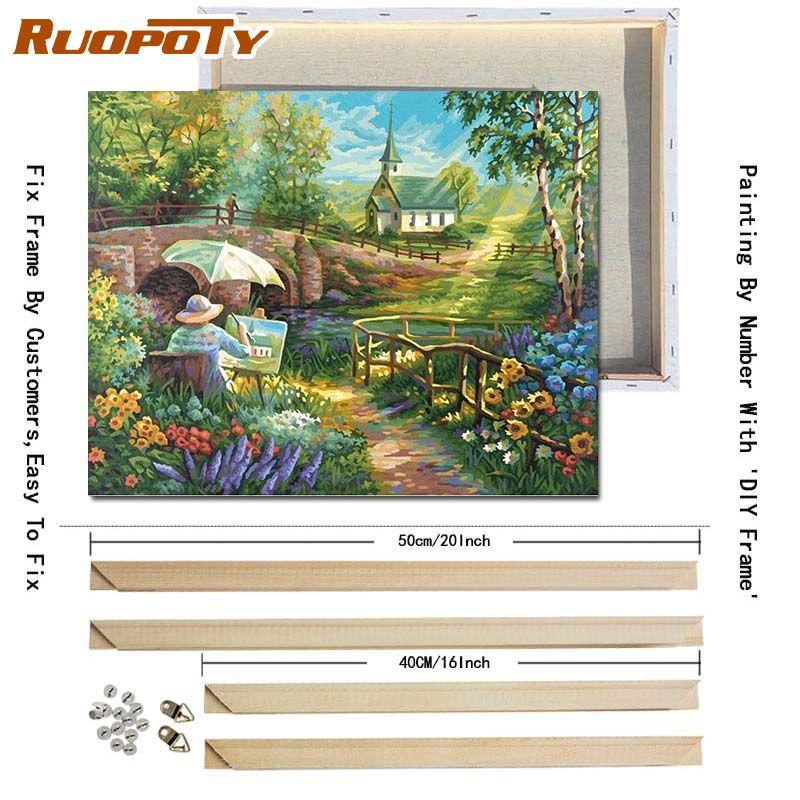 Ruopoty DIY Frame Painting By Numbers Mountain Oil Painting On Canvas Painting For Wall Decor Calligraphy Painting 40x50cm