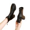 Soft Leather Shoes, Short Boots, New Thick-heeled Boots, Square-toed Fleece Short Boots for Women