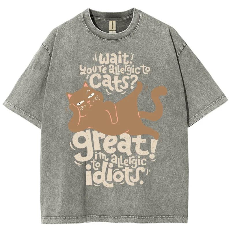 

Милый стиль Мультяшный принт кошки Женская футболка Мода Простая Стирка Деним Хлопок Короткий рукав Летняя Удобная Базовая майка 3XL