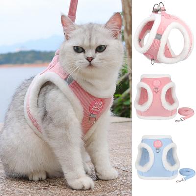 Rabbit Fur Cat Dog Harness and Leash Set Winter Pet Outdoor Walking Supplies Reflective Adjustable Kitten Puppy Gatos Harnesses