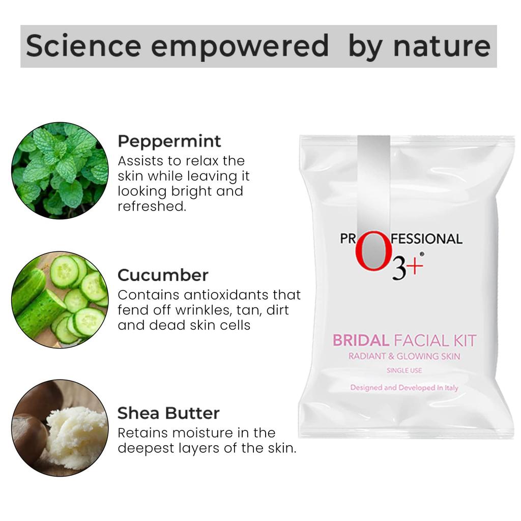 O3+ Bridal Facial Kit For Radiant Glowing Skin With Hyaluronic Acid Glycolic Acid Niacinamide All Skin Types 60 G 69 Ml