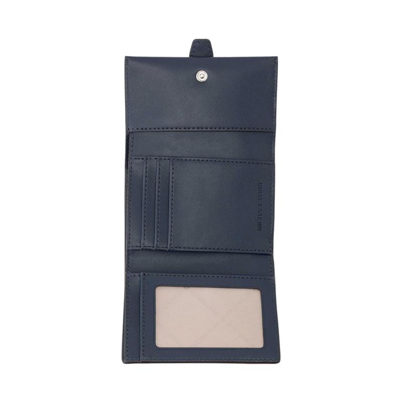 MICHAEL KORS Greenwich Metal Logo Tri-Fold Coated Canvas Wallet Medium Unisex Couple Navy Blue