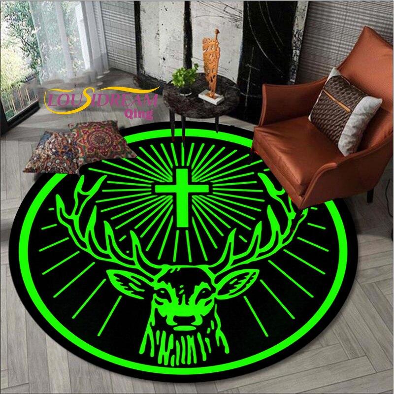 Round Area Rug Flannel Jagermeister Deer Logo for Bedroom Antiskid for Living Room Kitchen Rug for Floor
