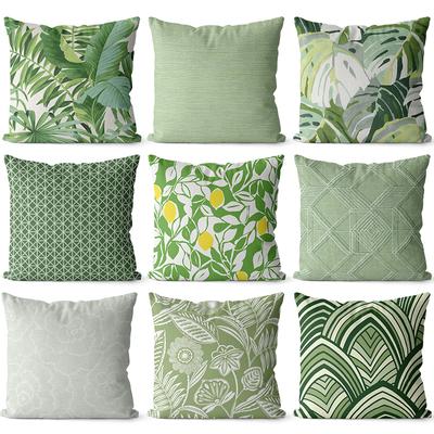 Nordic Green Plant Leaf Pattern Linen Pillow Cushion Cover For Sofa Bed Car Nap Support Large Backrest Pillowcase