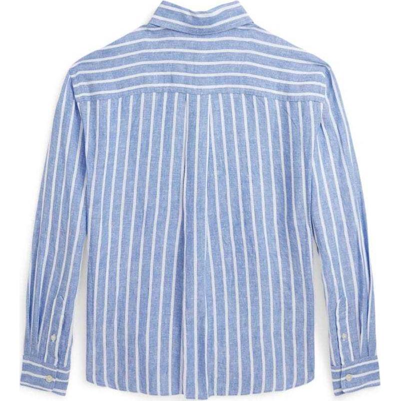 Polo Ralph Lauren Striped Logo Pattern Embroidered Button-Down Long Sleeve Shirt Kids Shirts Blue 313934722001