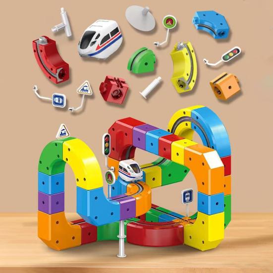 1 Set Çocuk Elektrikli Raylı Tren Oyuncak DIY Tren Yapı Bloğu Ray Yapım Kiti Küçük Çocuklar Erkek Kızlar Elektrikli Tren Ray Montaj Oyuncak