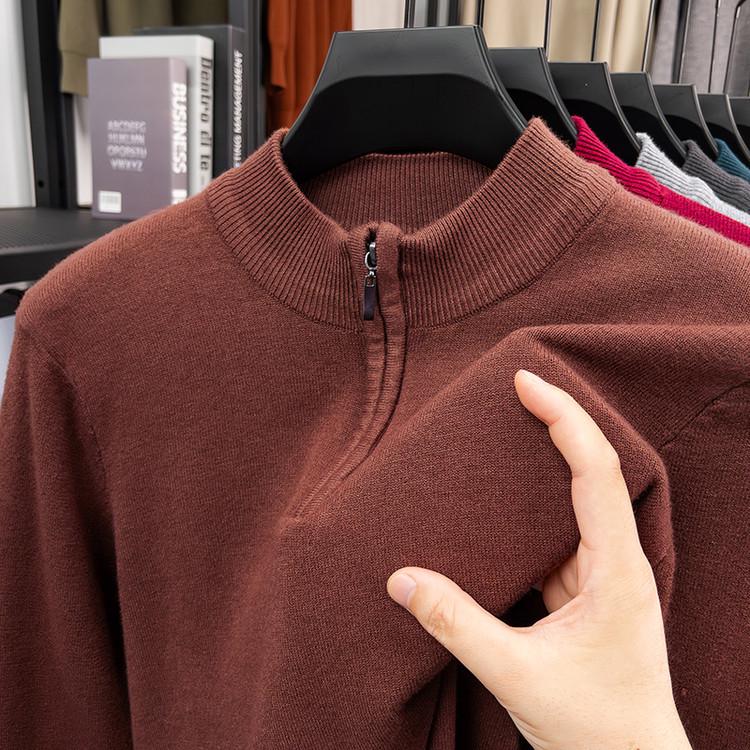 Men's Solid Color Half-Zip Sweater - Autumn/Winter Versatile Knit Base Layer with Half-High Collar