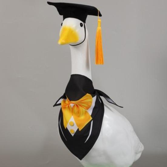 Yousheng 1 Set Lawn Goose Graduation Outfits Black Bachelor Hat Bowknot Tie Outdoor Yard Paty Goose Statue Decoration Dress-up Clothing Costume