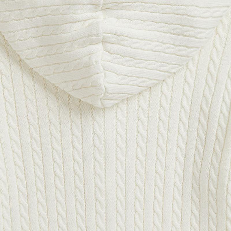 Polo Ralph Lauren Sweater FW24 Solid Color Cable Knit Hooded Zip Long Sleeve Knit Top Kids Sweaters Warm-White CWPOSWEG6820470-100