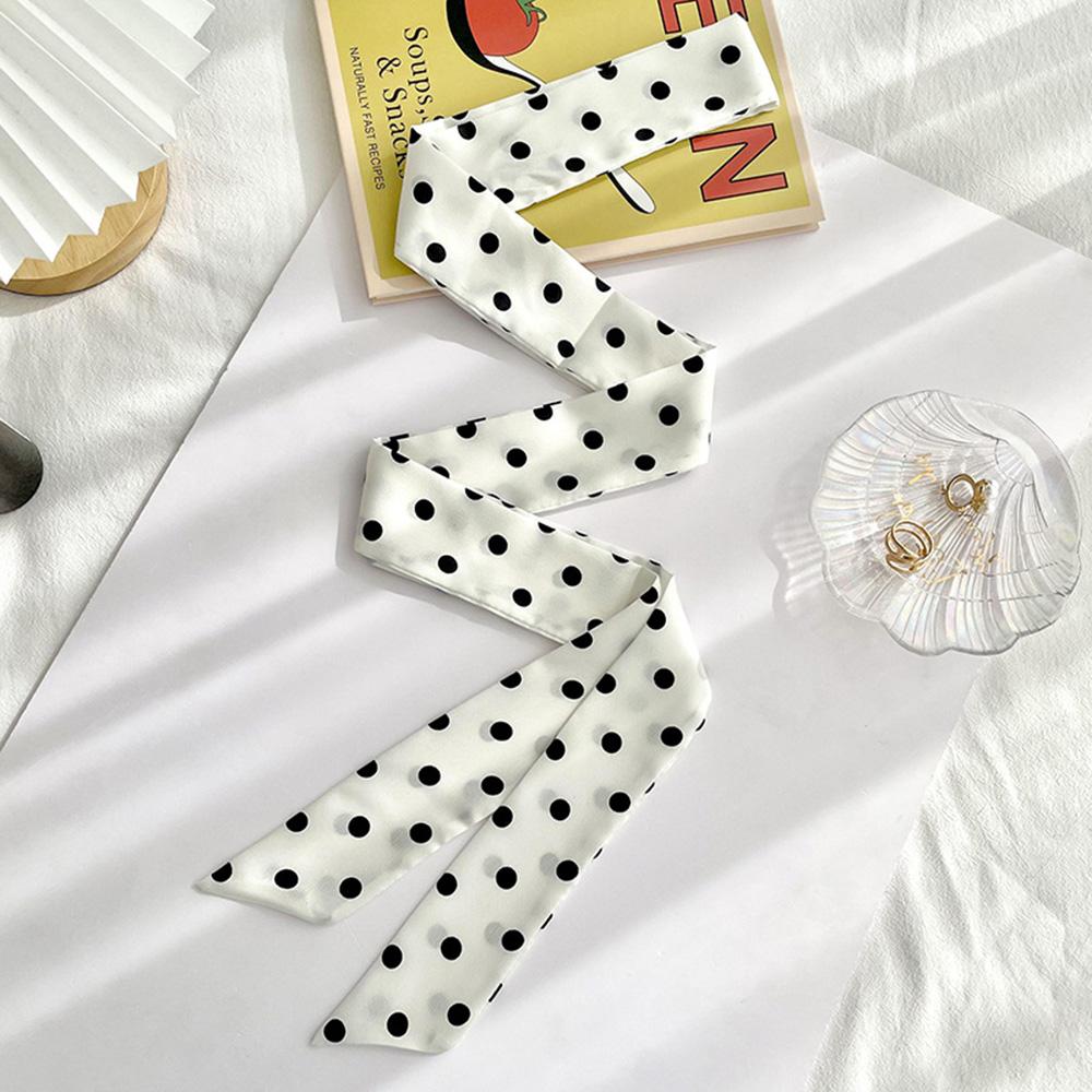 

200CM Long Black White Polka Dot Silk Scarf Chokers Narrow Thin Scarf For Women Girls Bag Ribbon Korean Streamer Headbands Scarf білий