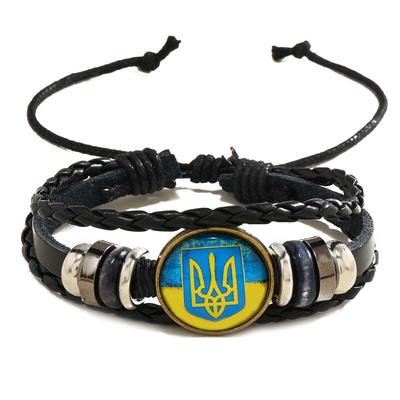 Simple Creative Bracelet Ukraine Flag Men Leather Bracelet Personality Hand Beaded Woven Bracelet Jewelry