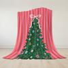 Red Striped Christmas Tree Flannel Blanket Warm Soft Halloween Christmas Couch Warm Cozy Decorative Decor Gift For All Season