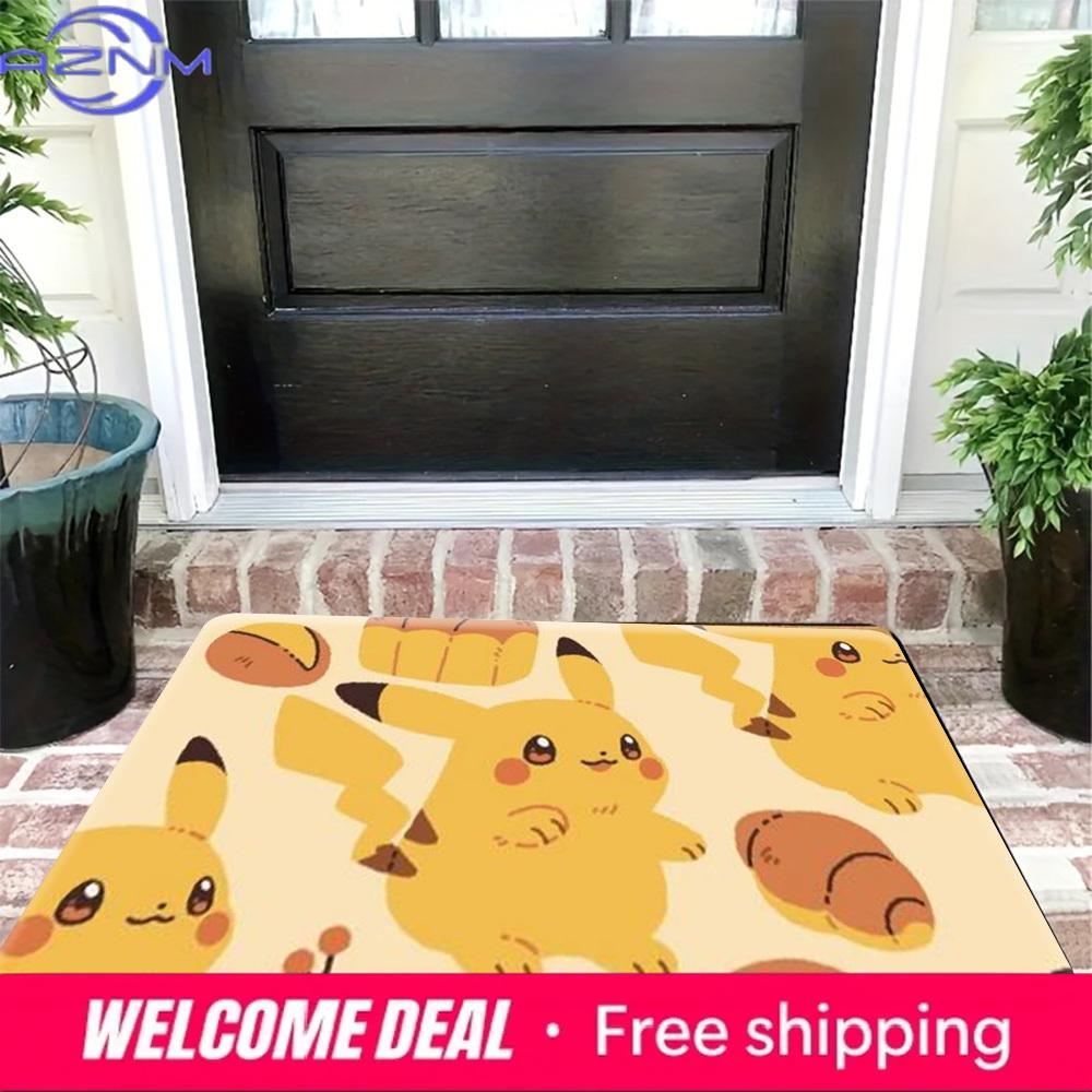 Cute Pikachu Croissant Print Soft Non-slip Absorbent Indoor Home Bathroom Kitchen Entrance Floor Rug Doormat Mat