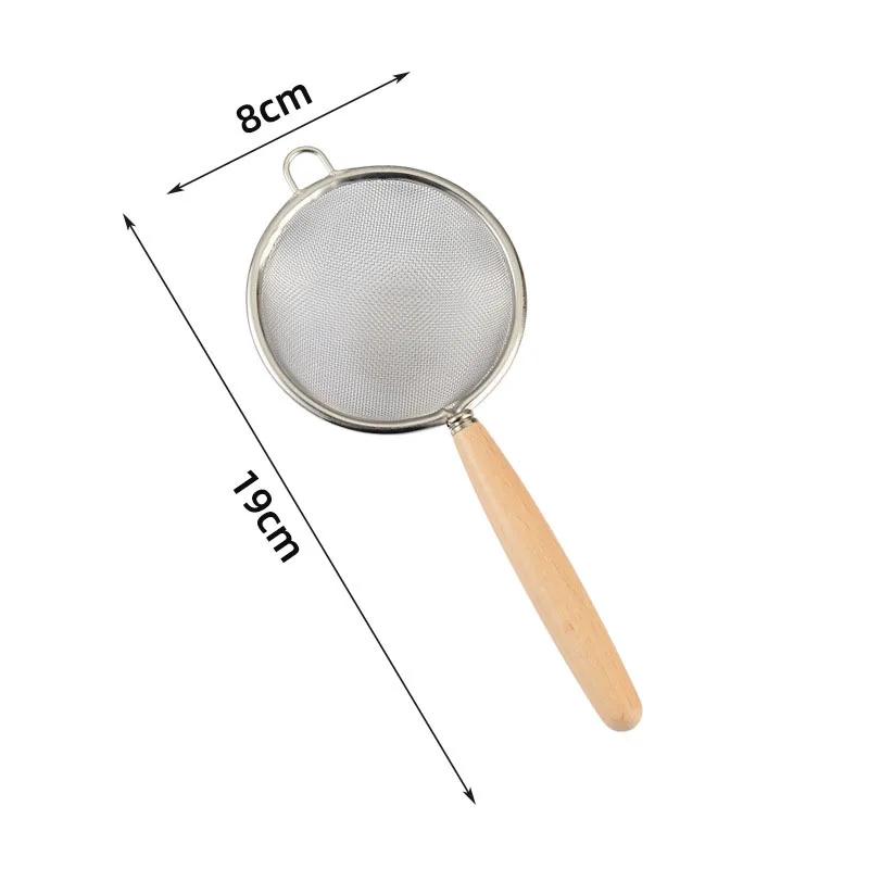 304 Stainless Steel Mesh Filter Spoon with Wooden Handle Flour Filter Spoon Household Kitchen Fried Food Filter Oil Skims
