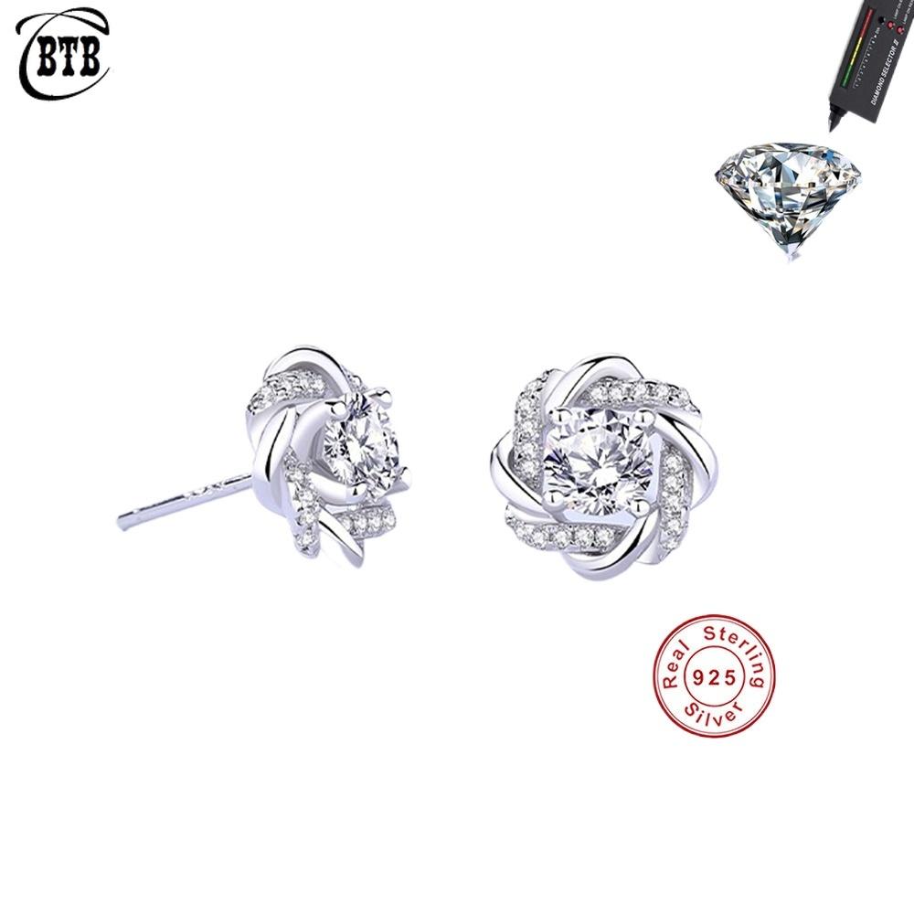 Fashion Flower Wrapped Windmill Stud Earrings Real Moissanite 925 Silver Earrings for Women Engagement Jewelry