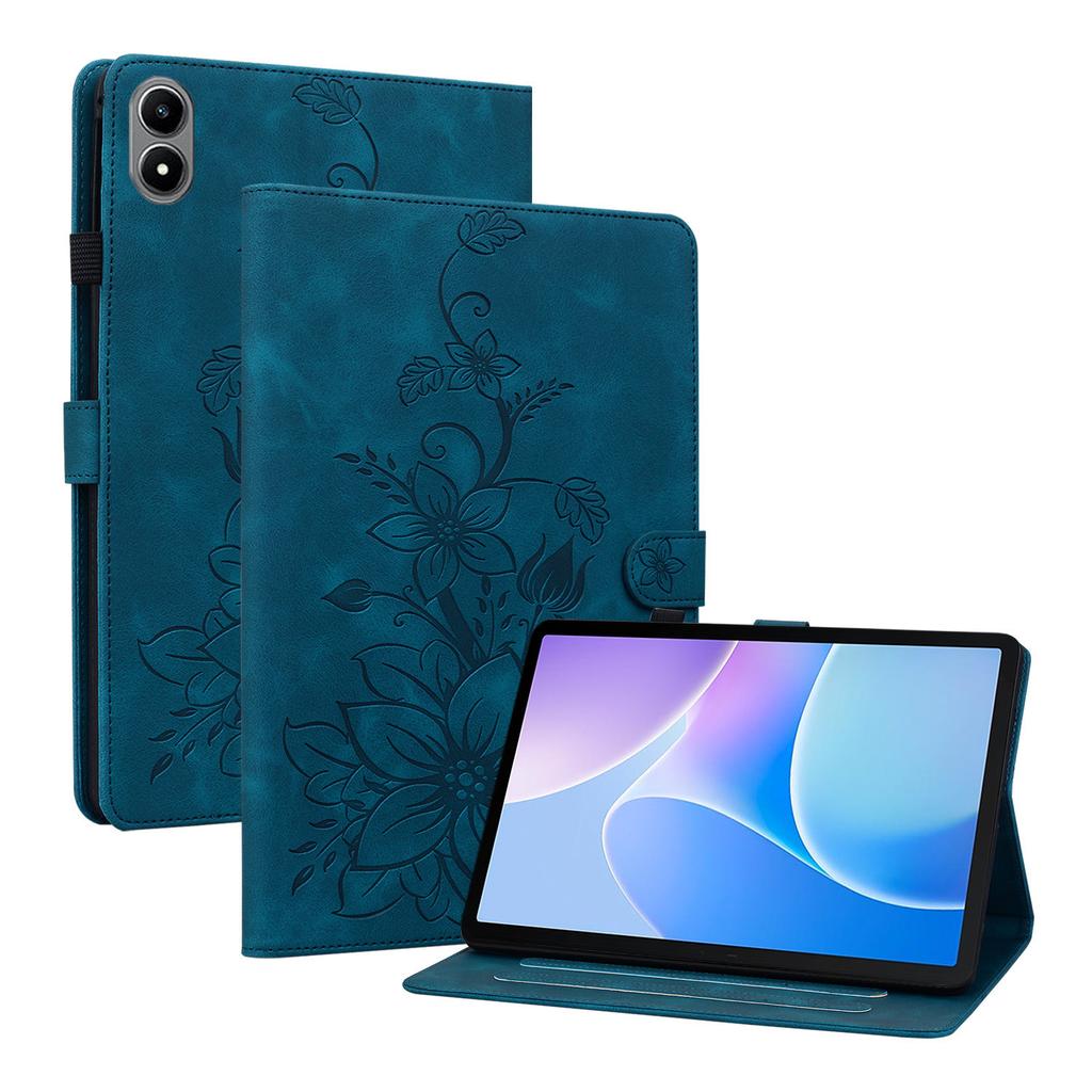 For Infinix Xpad 20 Case Lily Flower Imprint Card Slots Leather Tablet Cover