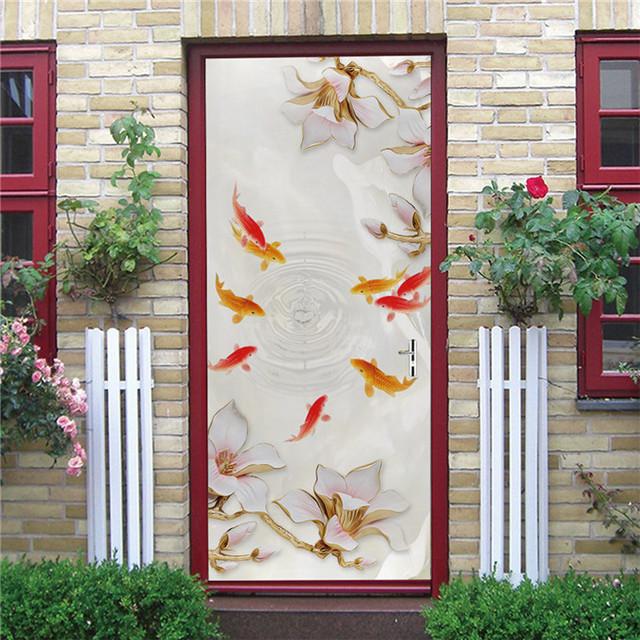 Underwater World Wallpaper 3D Door Sticker Self Adhesive PVC Fish Dolphin Poster For Kids Girls Room Home Door Decoration Murals