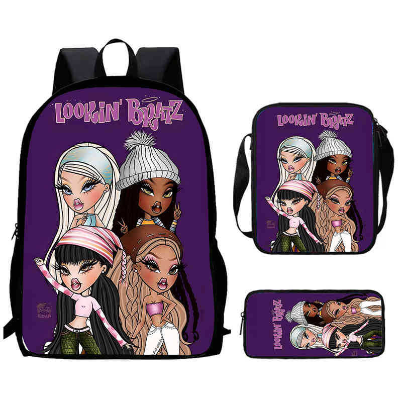 Bates Bratz Peripheral Printed Backpack Student School Bag Primary School Oxford Cloth pencil bag