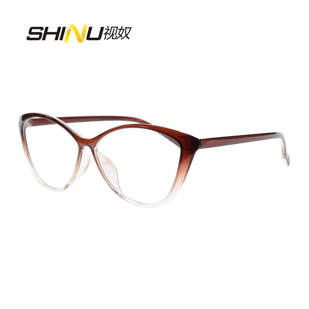 SHINU Cat Eye Frame Women Multifocal Presbyopia Glasses Progressive Near Far Vision Big Face Size Frame