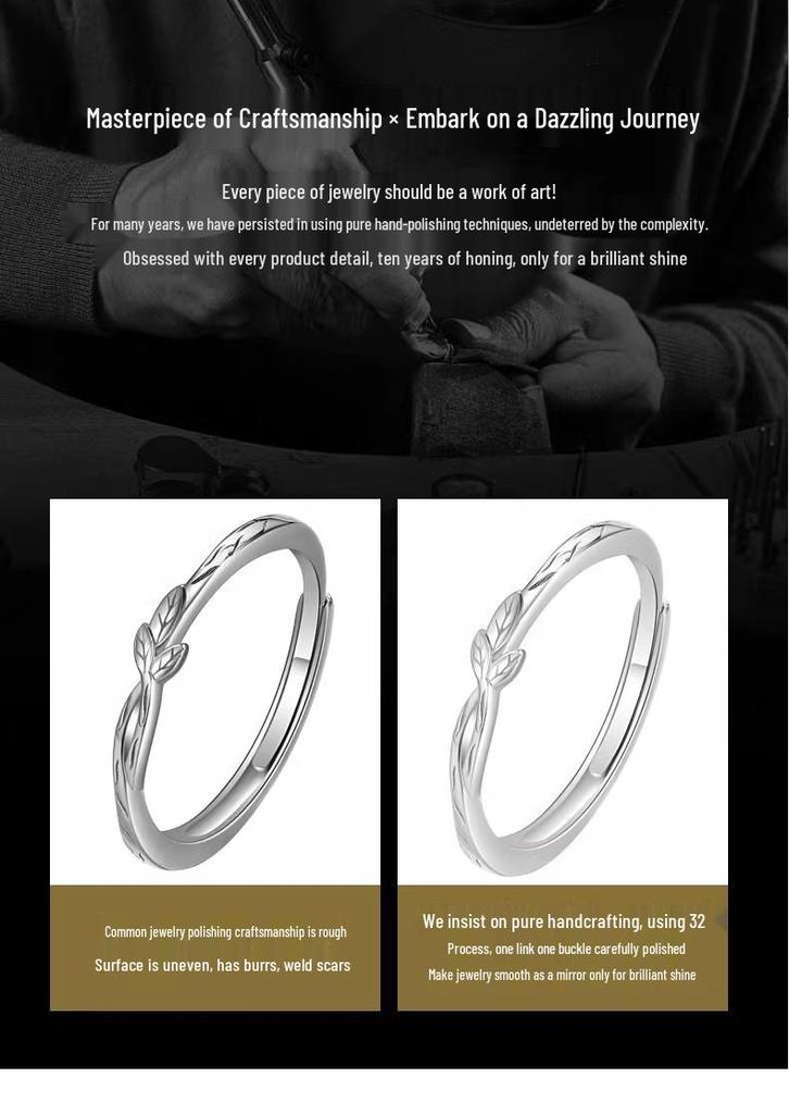 S999 Sterling Silver Lianli Branch Couple Ring Set - Luxurious Silver Rings for Men and Women