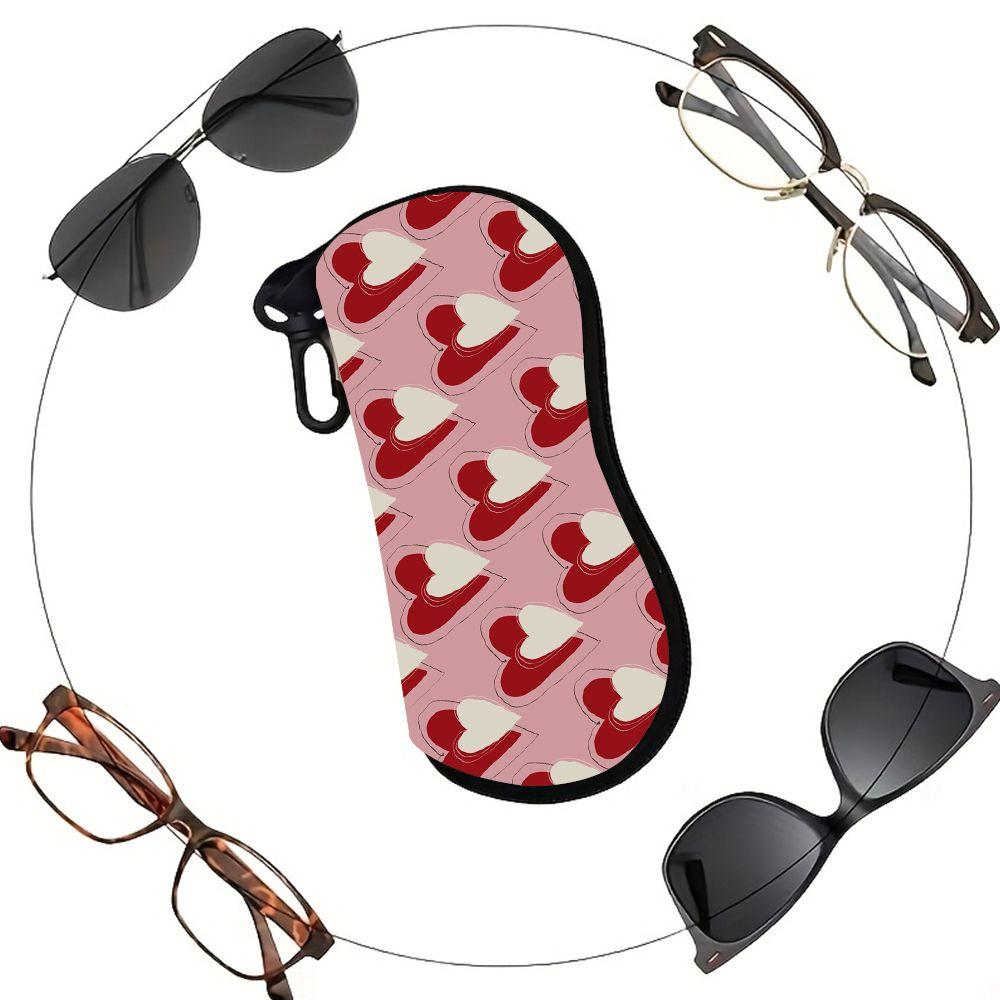 Red Heart Pattern Soft Sunglasses Case, Portable Valentine Print Eyeglasses Protective Pouch, Lightweight Travel Spectacle Bag Accessories
