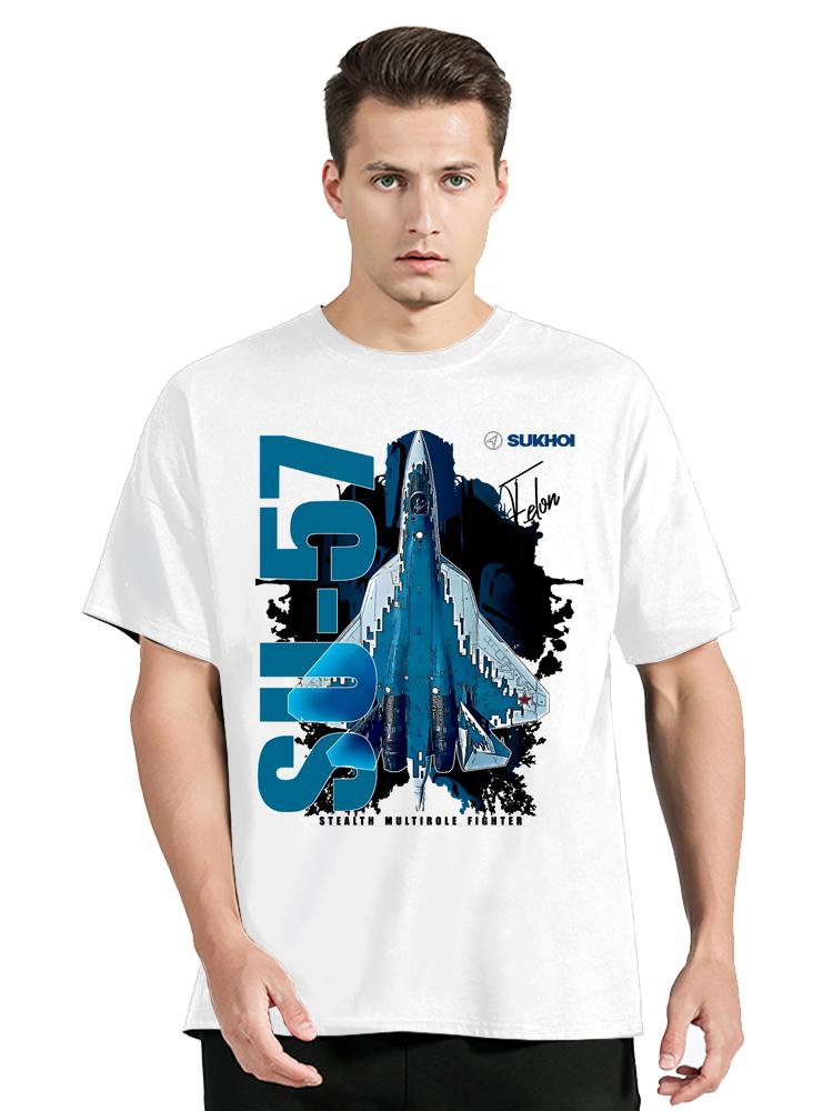Streetwear Casual Cotton O-Neck T Shirt Su-57 Stealth Multirole Fighter Aircraft TShirt Graphic Mens Clothing Oversized T-shirt