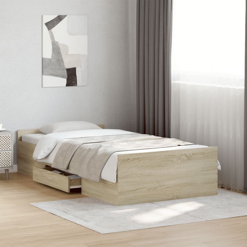 Bed Frame with Drawers Sonoma Oak 75x190 cm Engineered Wood