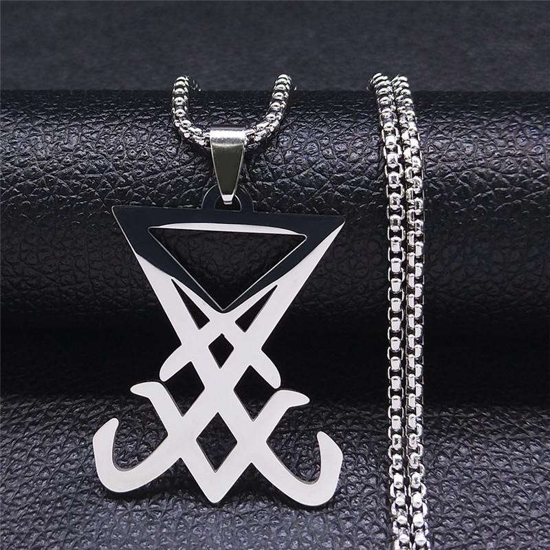 Sigil Church of Satan Stainless Steel Statement Necklace  Seal of Lucifer LaVey Hidden Devil Long Necklace Jewelry