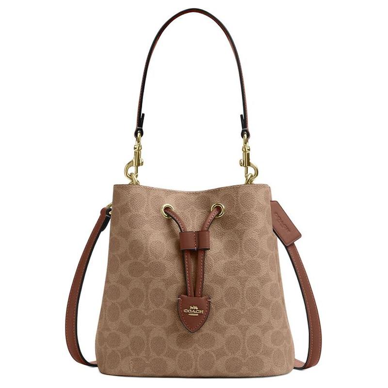 

COACH Rowan 22 Brand Logo Classic Faux Leather Bucket Bag Handbag Small Women s Brown коричневий