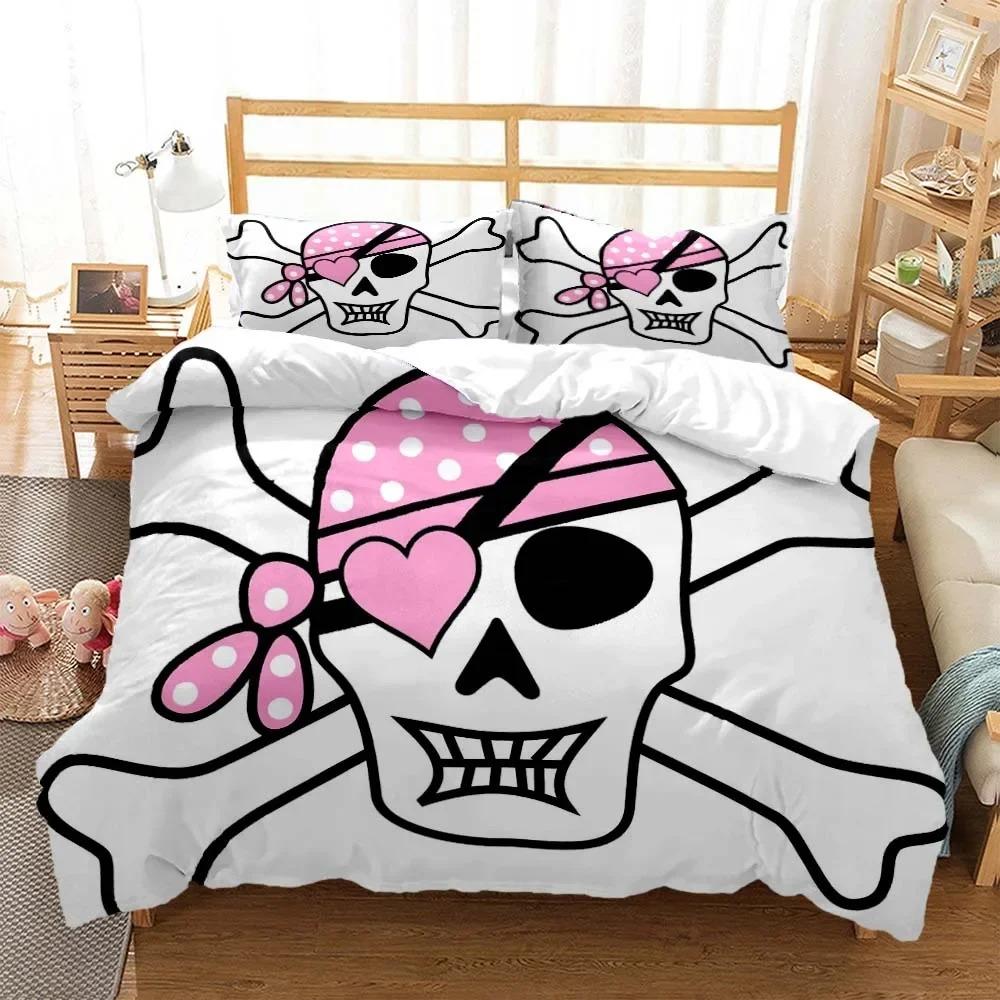 Skull Personalized Digital Printing Polyester Bedding Set For Boys And Girls Three Piece Comfortable Soft Couple Gift