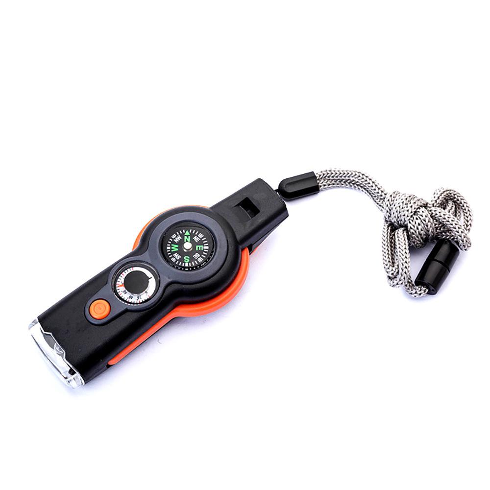 Outdoor Multifunctional 7-in-1 Survival Whistle with LED, Thermometer, and Compass
