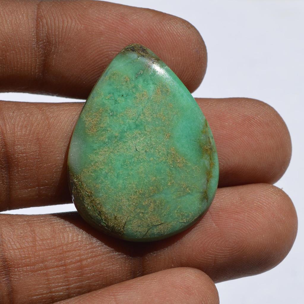 Natural Chrysoprase Gemstone Cabochon - Loose Semi Precious Stone 27 Carats Pear Shape 31x24 Mm, Jewelry Craft Supply