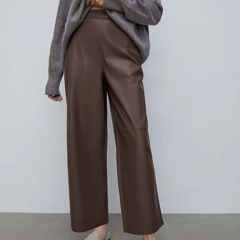 

Fashion New Arrival Fashion High Waist Straight Pants Nine Points Casual PU Leather Pants Casual PU Leather Pants Brown S