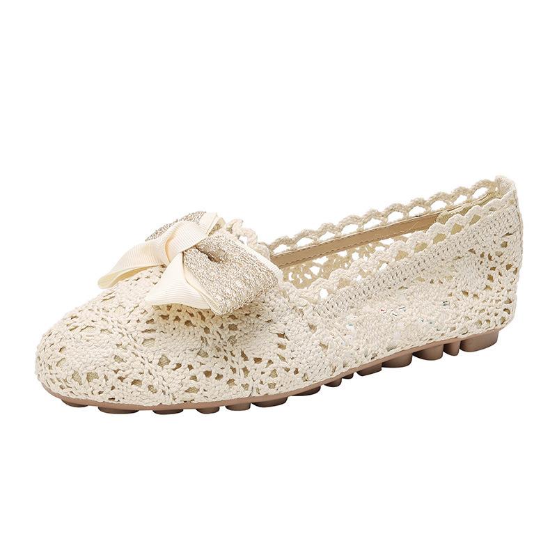 Fashion 2025 Spring Summer Breathable Air Mesh Flats Women Cut Out Bowknot Shoes Lace Loafers Ladies Barefoot Mocassines Mujer Boat Shoe