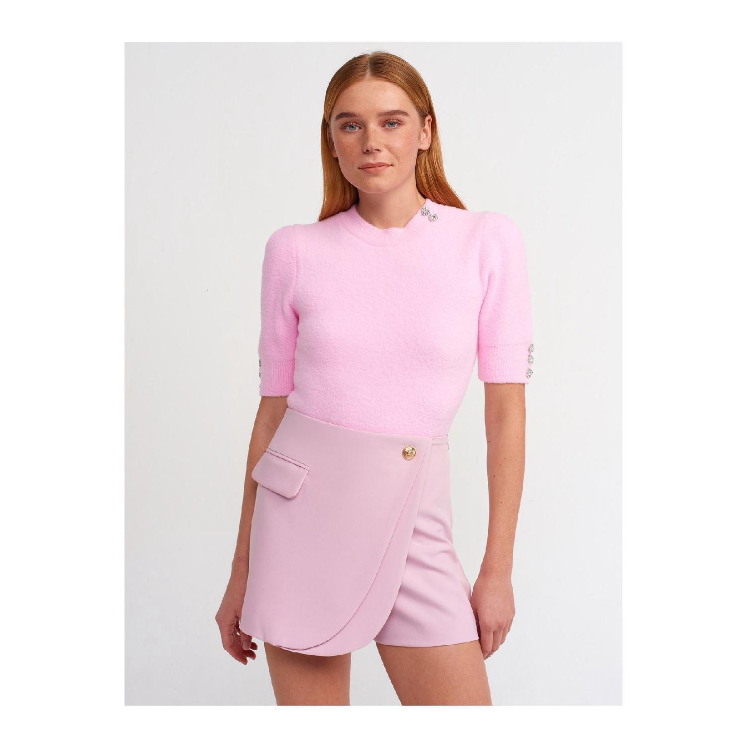 

10295 Crew Neck Short Sleeve Sweater-pink Standart жовтий
