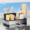 Stainless Steel Sponge Rack with Drain Multi-Functional Kitchen Bath Storage Organizer for Cleaning Supplies Towels Brushes
