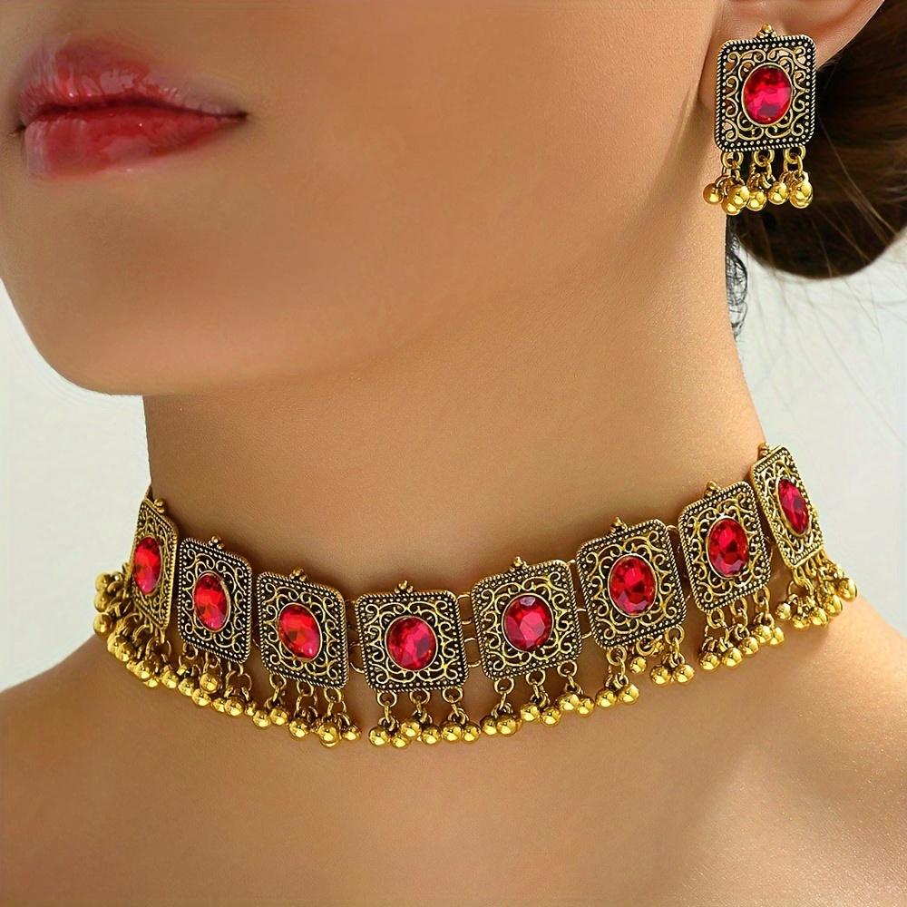 

1 пара серег-гвоздиков + 1 шт. колье, комплект ювелирных изделий из сплава с квадратной кисточкой, винтажный богемный стиль для женщин, аксессуары для вечеринок