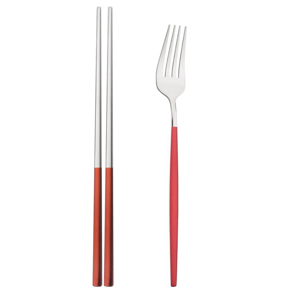 Black Stainless Steel Set Cutlery Dinner Fork Chopsticks Portable Dinnerware Set 2Pcs Silverware Western Kitchen Home Tableware