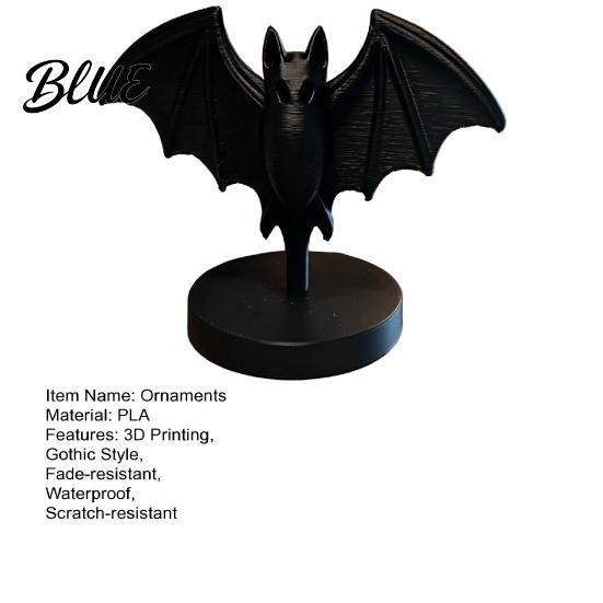 Bat Figurine with Base 3D Printed Gothic Black Statue, Stable Round Base, Halloween Desktop Ornament Tabletop Decor for Home, Dining Table &