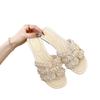 French Pearl One-word Slippers Women's Summer Wear 2025 New Super Fire Flat Bottom Small Fragrance with Skirt Beach Sandals