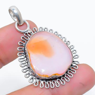 Natural Orange Druzy Slice Gemstone 925 Sterling Silver Pendant 1.65" b9G97