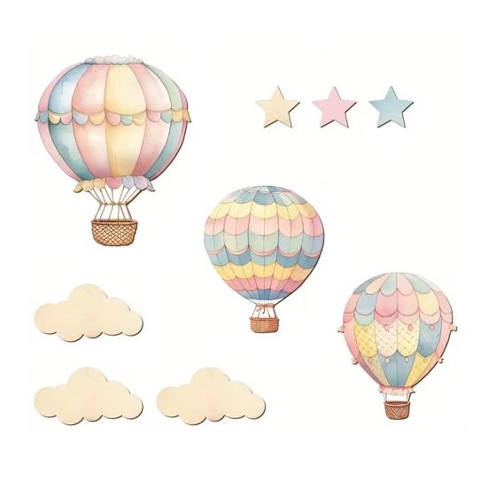 9 Pcs Hot Air Balloon Wall Decor with Clouds Stars Boho Nursery Wooden Wall Sign for Bedroom Classroom Playroom Wall Art