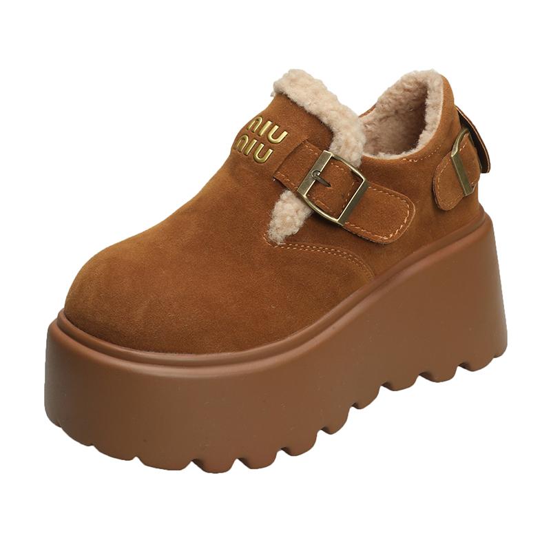 Women's Ankle Boots 2025 New Winter Plush Warm Suede Design High Heel Botas Mujer Casual Slip-on Non-Slip Thick-soled Snow Boots