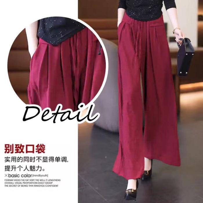 Wide-leg pants women's (ice silk wrinkled) new super-hot pants popular loose and drape casual culottes Yamamoto pants