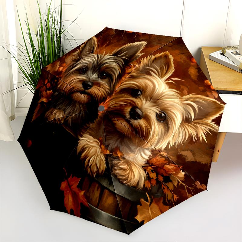 Two Yorkshire Terriers Pattern, Automatic Folding Umbrella, Portable and Foldable Design, 8 Ribs, a Christmas or Birthday Gift.