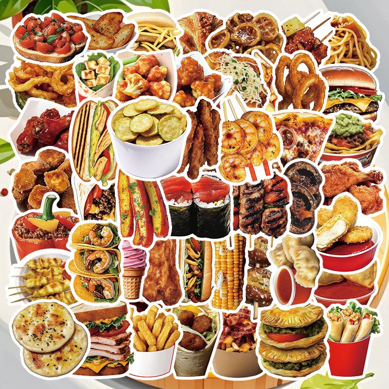 55 Amerikanische Fast-Food-Aufkleber: Burger, Pommes & Frittiertes Hähnchen DIY Dekoration white