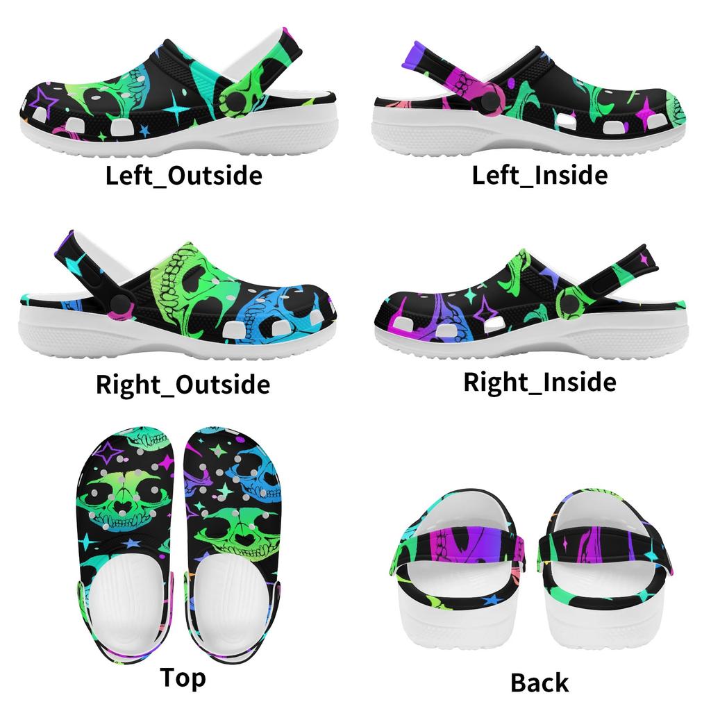 White EVA Clogs with Mini Skull Print, Lightweight Slip On Garden Shoes, Breathable Beach Sandals, Indoor Outdoor Slippers for Men Women